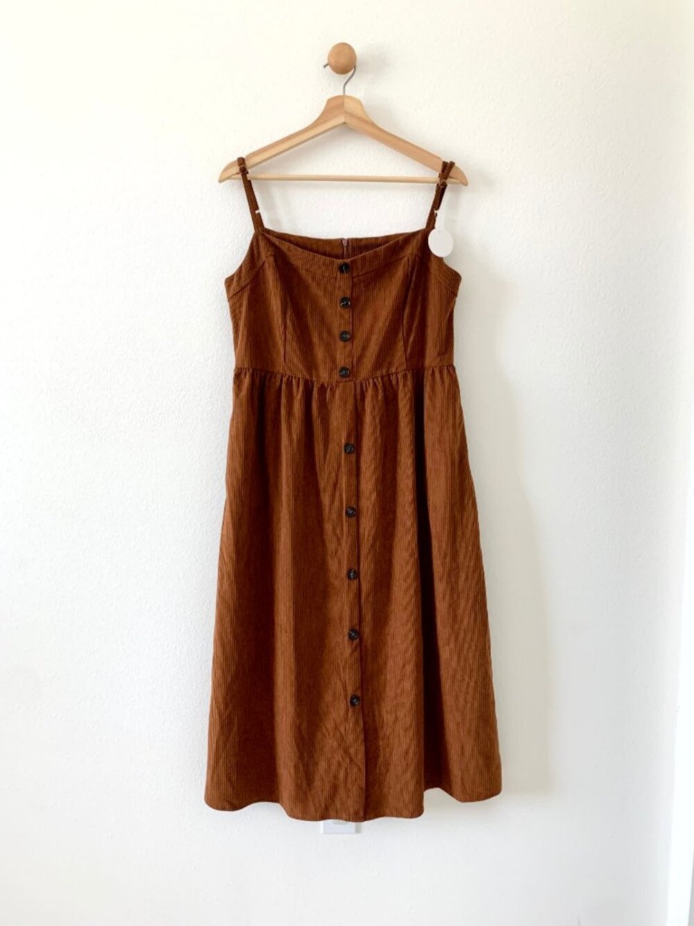 Dazy Brown Spaghetti Straps Sleeveless Corduroy Pocket Maxi Dress XLarge